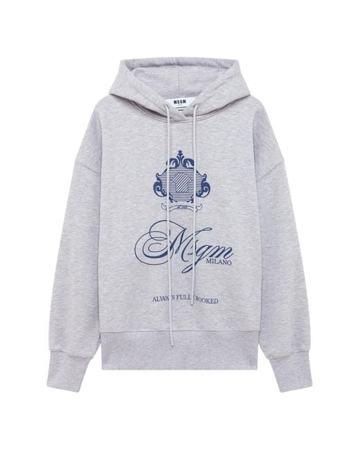 MSGM Gray Logo-Print Drawstring Hoodie