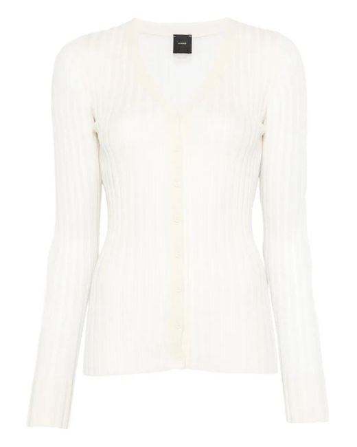 Pinko White V-Neck Cardigan