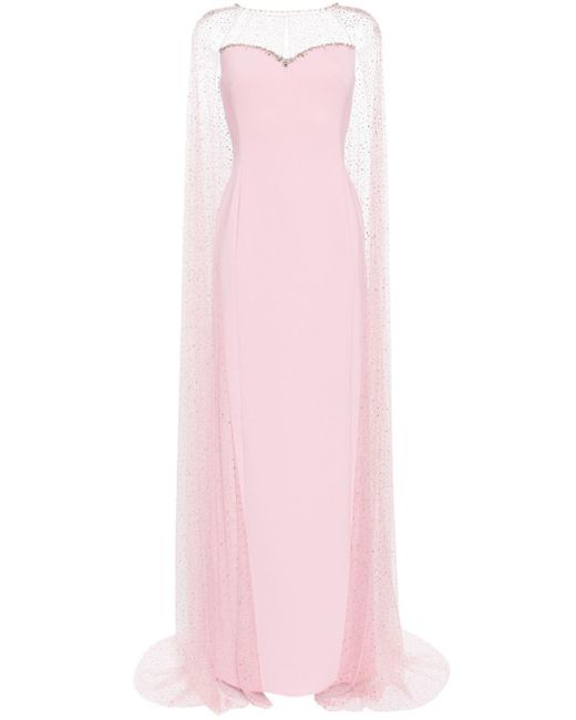 Jenny Packham Pink Cordelia Rhinestone-embellished Cape Gown