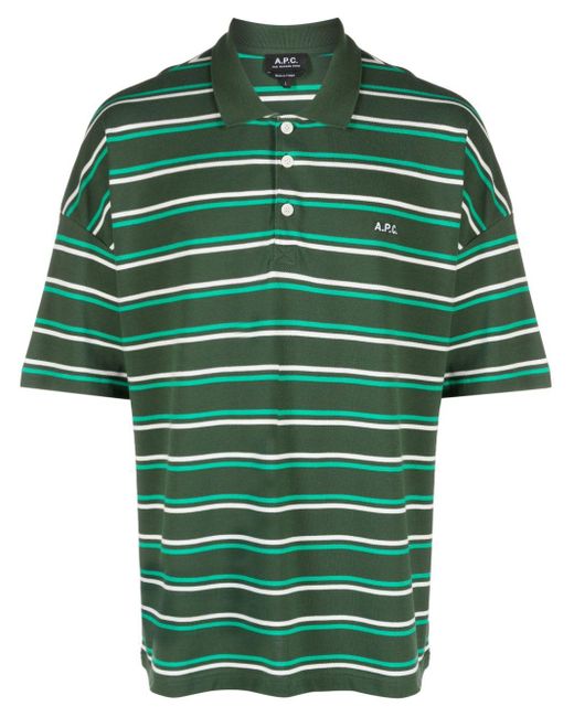 Polo rayé à logo brodé A.P.C. pour homme en coloris Green