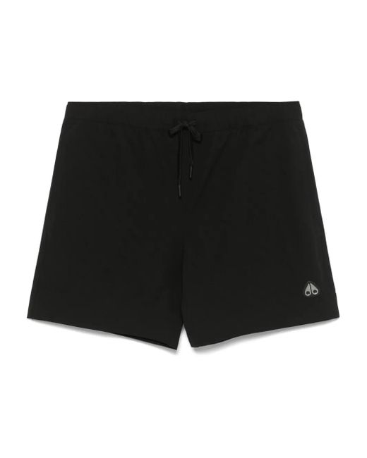 Moose Knuckles Black Logo-Patch Swim Shorts for men