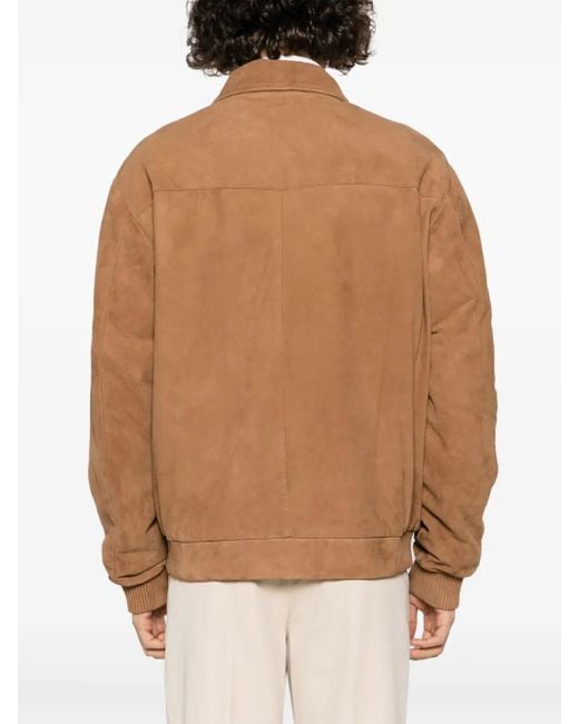 Lardini Brown Zip-Up Suede Bomber Jacket for men