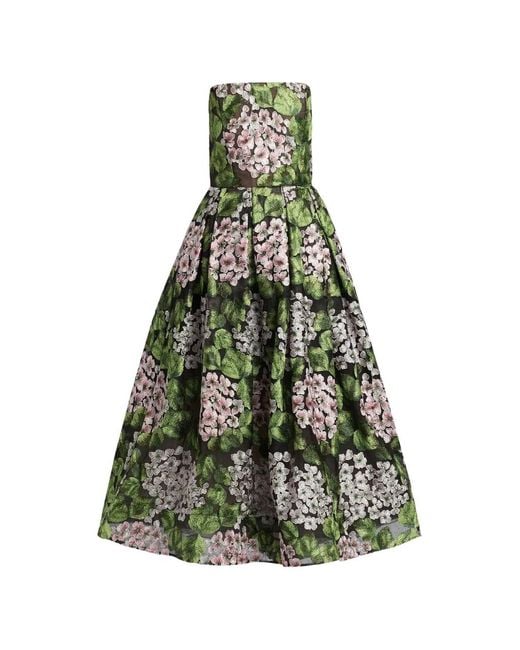 Bronx and Banco Green Kate Floral-Print Strapless Midi Dress