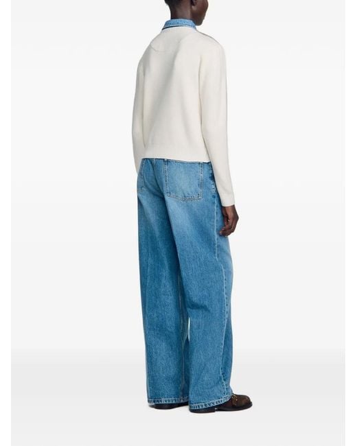 Sandro White Denim-Collar Cardigan