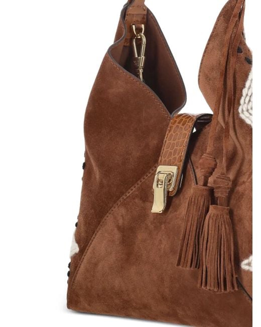Ermanno Scervino Brown Suede Knitted-Detail Shoulder Bag