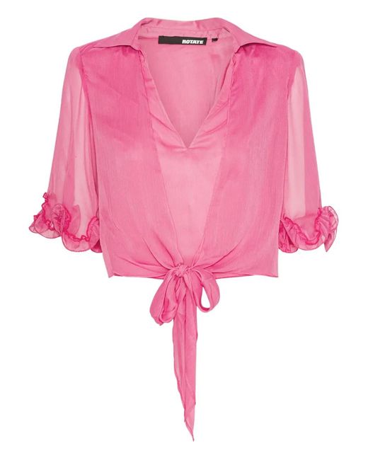 ROTATE BIRGER CHRISTENSEN Pink Ruffled Cropped Blouse