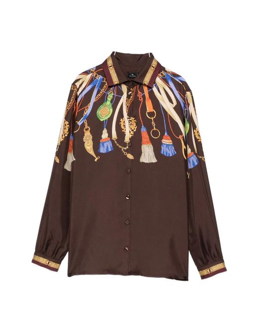 Etro Brown Tassel-Print Silk Shirt
