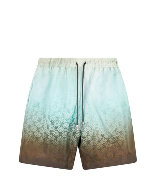 Roberto Cavalli Blue Gradient-Effect Monogram-Print Swim Shorts for men