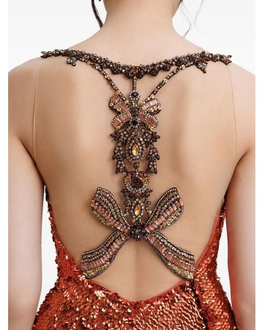 Gemy Maalouf Brown Sequin-Embellished Beaded-Strap Dress