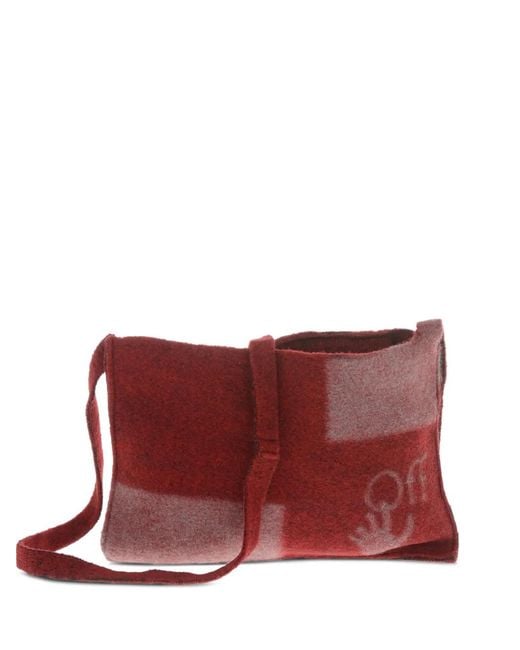 Off-White c/o Virgil Abloh Red Logo-Print Felt Shoulder Bag for men