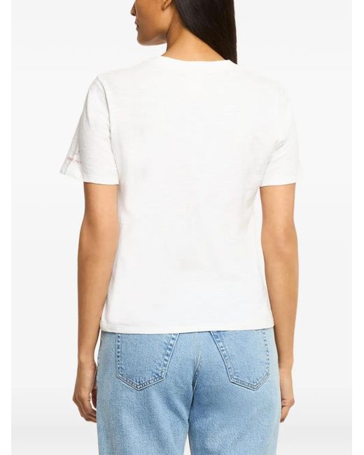 Cinq À Sept White Logo-Print Slub-Texture T-Shirt