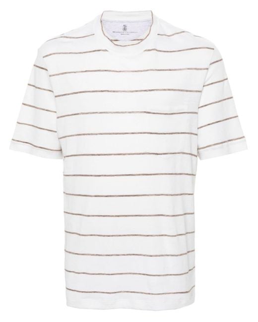 Brunello Cucinelli Gestreiftes T-Shirt in White für Herren