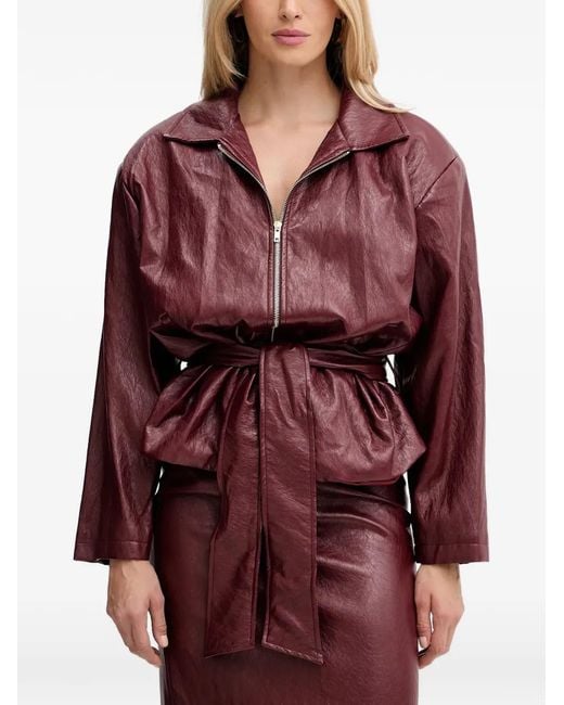 Haveone Red Belted Zip-Up Jacket