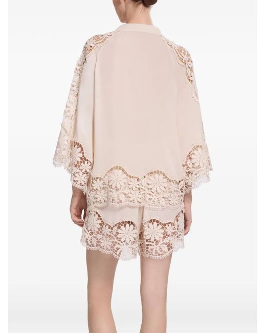 Elie Saab Natural Macramé Silk Blouse