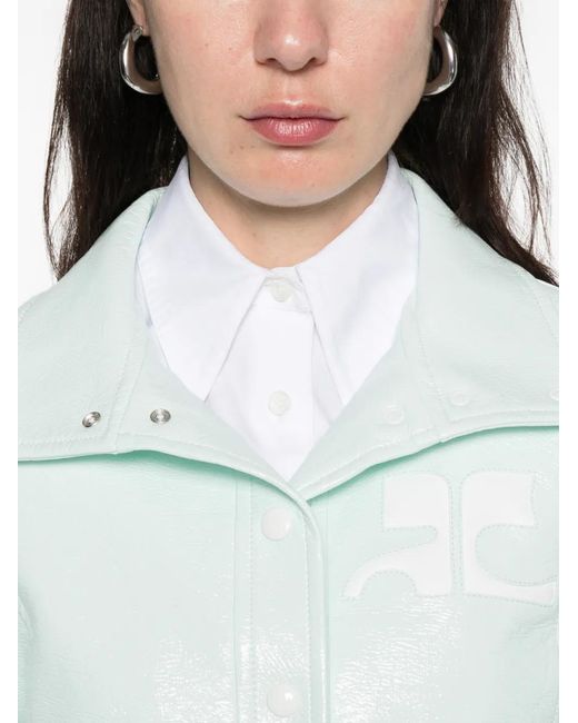 Courreges White Cropped Jacket With Glossy Patent Finish And Structured Collar