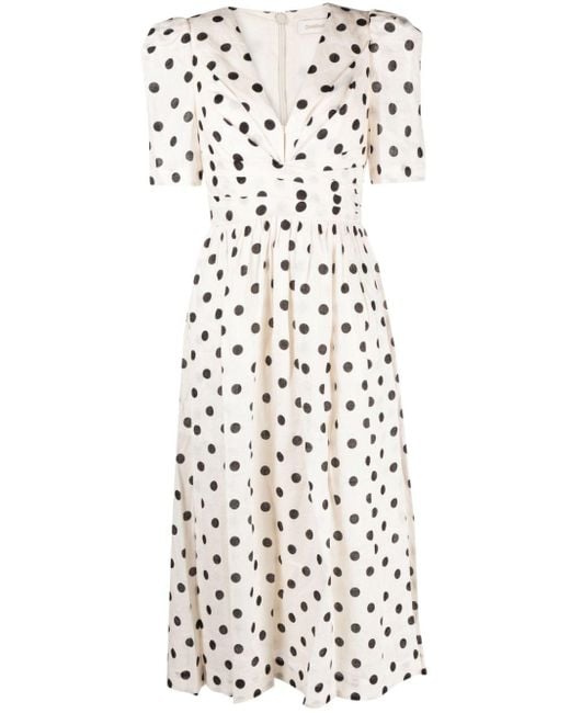 Zimmermann White Polka Dot-print Midi Dress