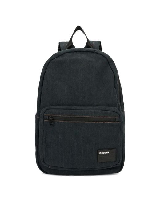 DIESEL Blue Logo-Patch Denim Backpack for men