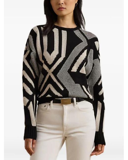 Ralph Lauren Black Geometric-Pattern Sweater