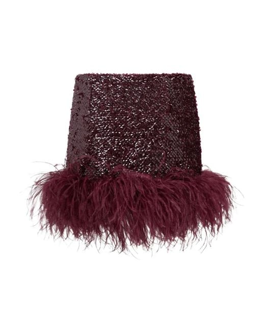 16Arlington Purple Giaci Feather-Trim Mini Skirt