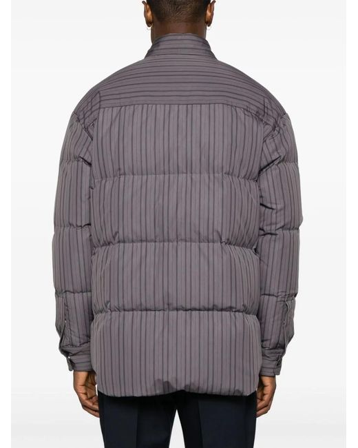 Off-White c/o Virgil Abloh Gray Logo-Embroidered Striped Puffer Jacket for men