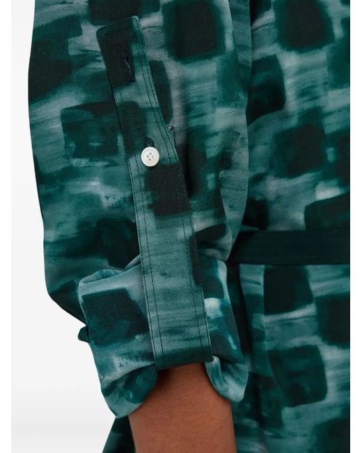 Ferragamo Green Colour-Blocked Belted Shirt Dress
