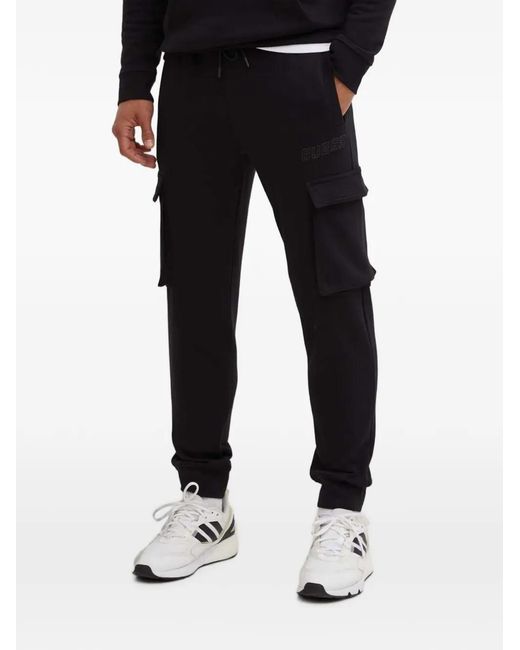 Guess Black Logo-Patch Track Pants for men