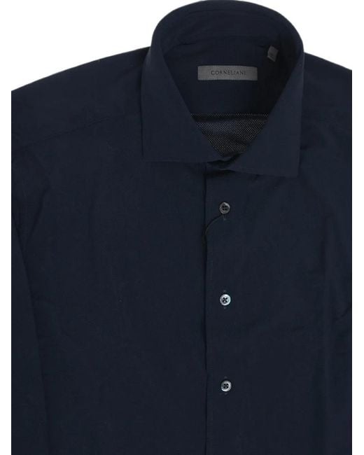 Corneliani Blue Wrinkle-Free French-Collar Shirt for men