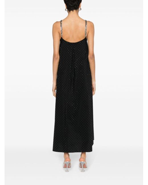Nissa Black Rhinestone-embellished Flared Midi Dress