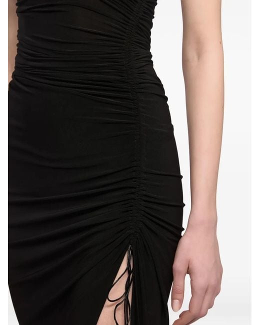 Atu Body Couture Black Asymmetric Ruched Maxi Dress