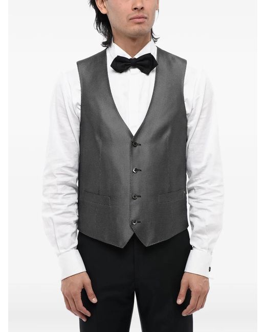 Corneliani Gray Embroidered Silk Waistcoat for men