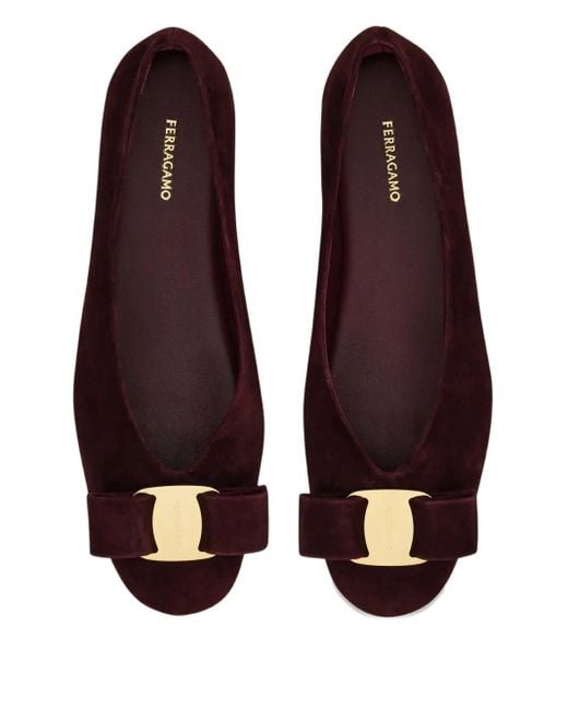 Ferragamo Brown Vara Leather Ballerina Shoes