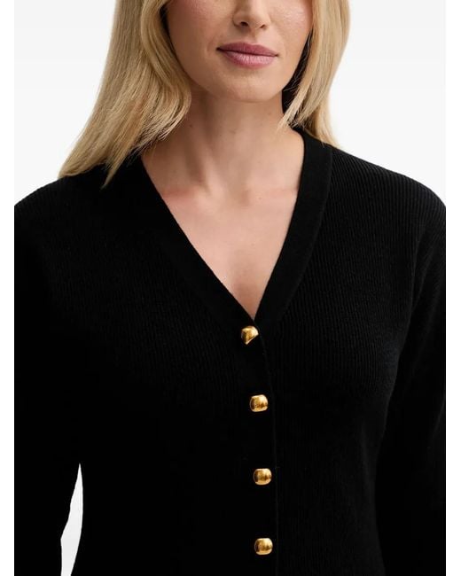 Isabelle Blanche Black Button-Up V-Neck Cardigan
