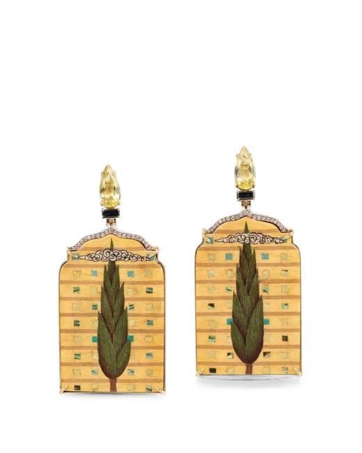 Silvia Furmanovich Metallic Marquetry Kashmir Pine Window Diamond And Sapphire Earrings