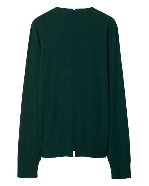 Burberry Green Contrast-stitch Wool Jumper for men