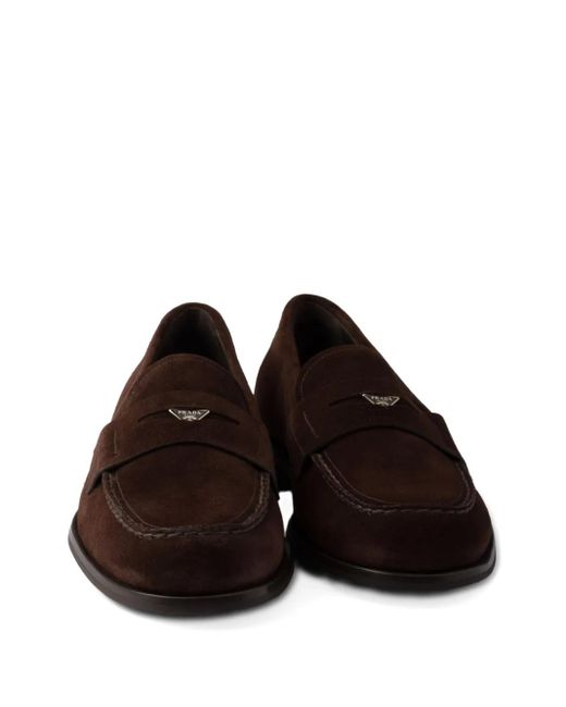 Prada Brown Suede Penny Loafers for men