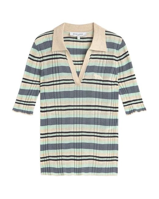 Maison Kitsuné Gray Fine-Ribbed Striped Polo Shirt