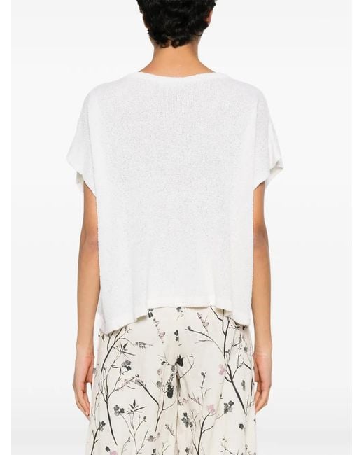 Fedeli White V-Neck Short-Sleeve Sweater