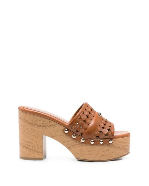 Guess Brown Laser-Cut Studded Platform Sandals