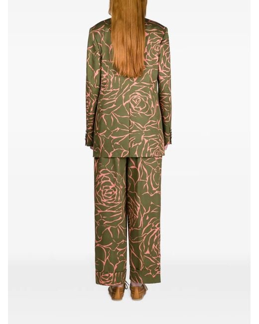 Dries Van Noten Green Loose-Fit Floral Blazer