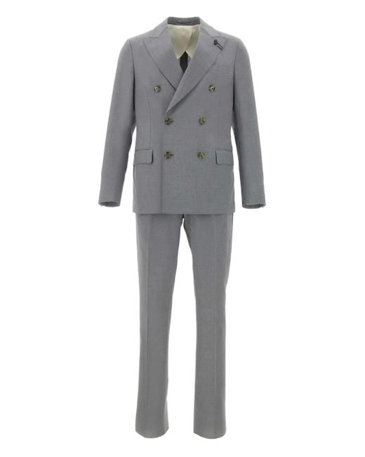Lardini Gray Double-Breasted Peak Lapel Suit for men
