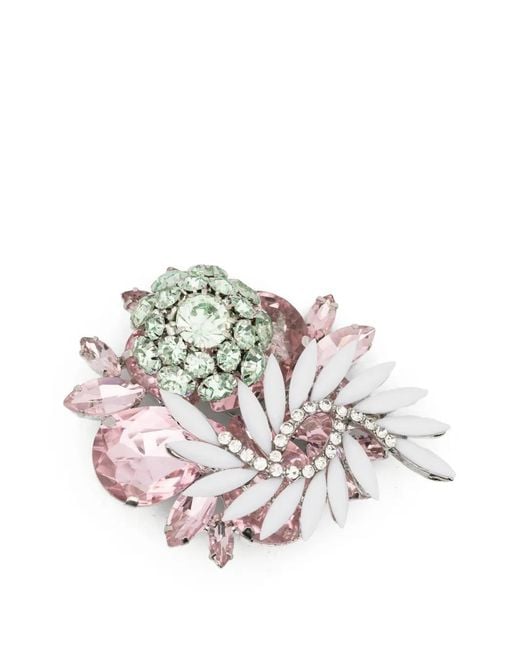 August Barron White Cluster Crystal-Embellished Floral Brooch