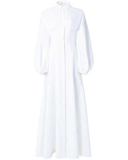 Carolina Herrera Balloon-sleeves Belted Dress in White | Lyst