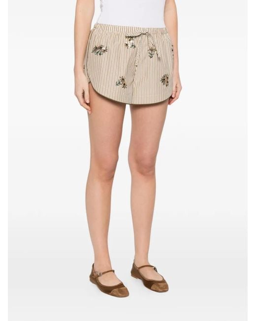 Sandro Natural Floral Embroidered Striped Shorts