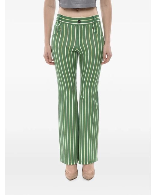 Marni Green Striped-Pattern Five-Pocket Trousers