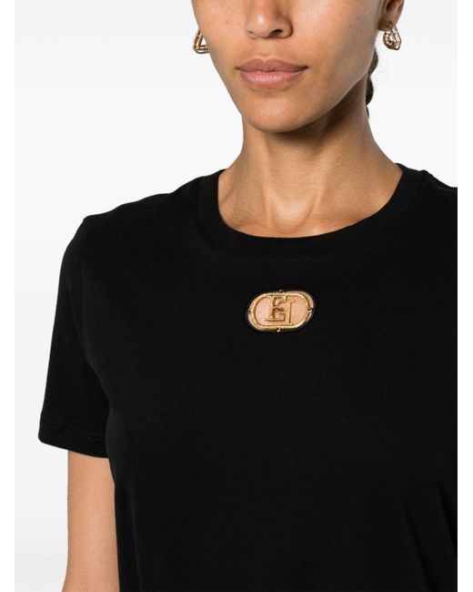 Elisabetta Franchi Black Logo-appliqué Cotton T-shirt