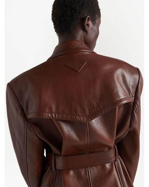 Prada Brown Double-Breasted Leather Jacket