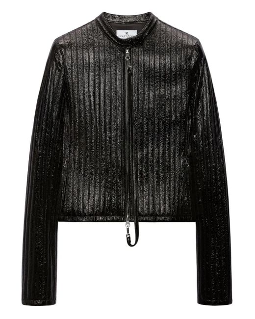Courreges Black Lederjacke Mit Gerippten Einsätzen