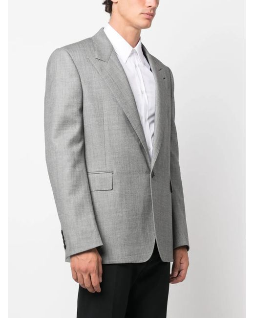 McQueen Gray Single-Breasted Wool Blazer for men