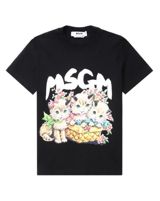 MSGM Black Logo-print Cotton T-shirt