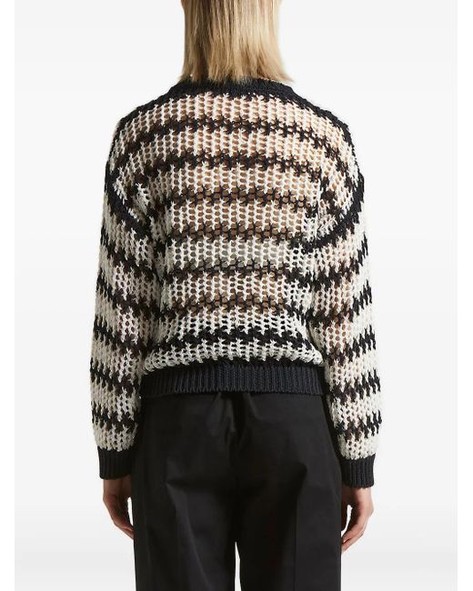 Peserico Black Stripe-Pattern Open-Knit Sweater